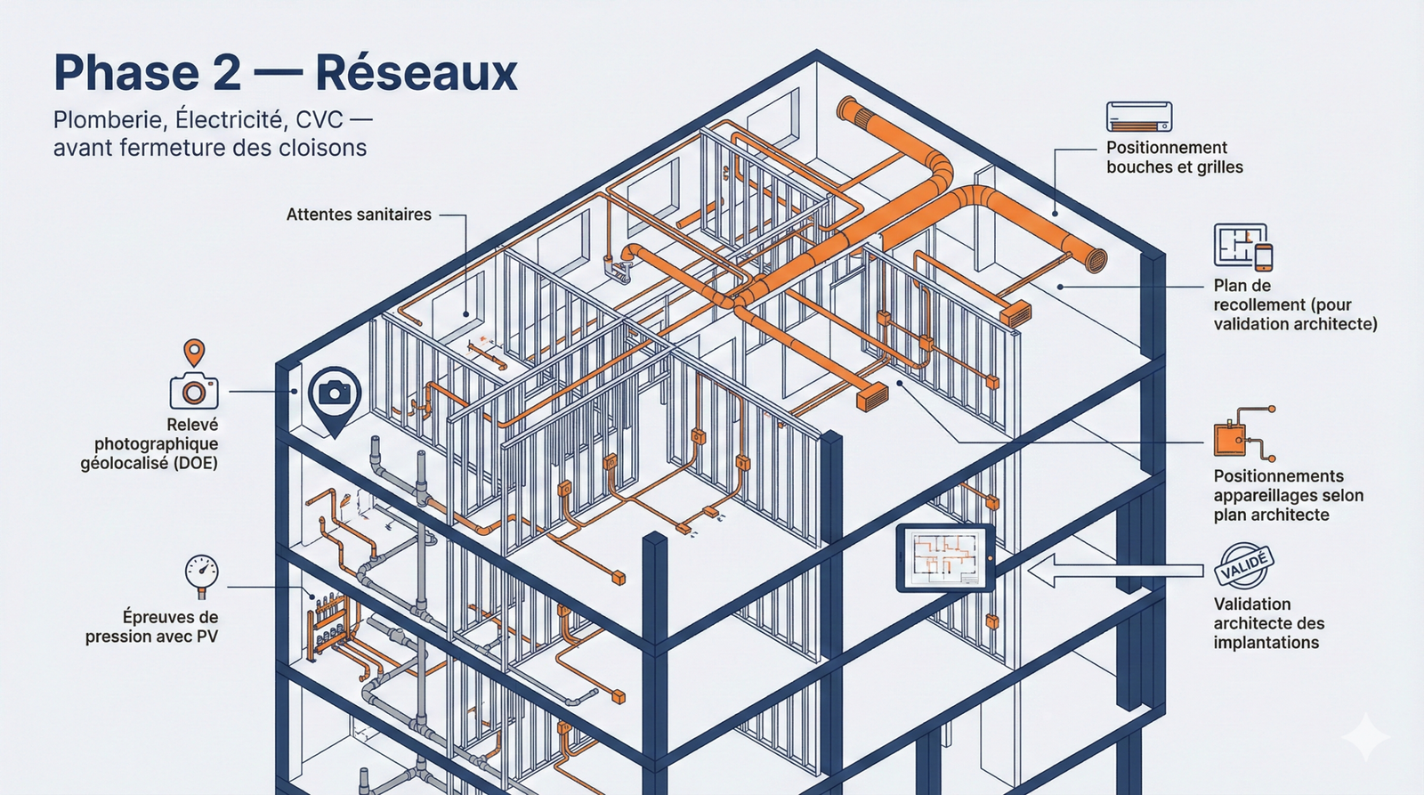 Réseaux plomberie électricité CVC