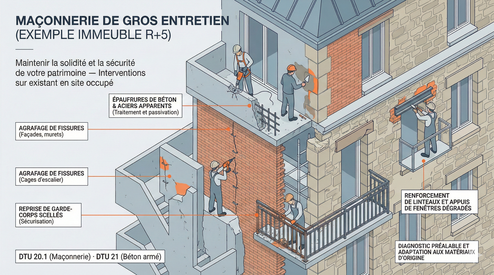 Reprise structurelle béton balcon résidence logement social