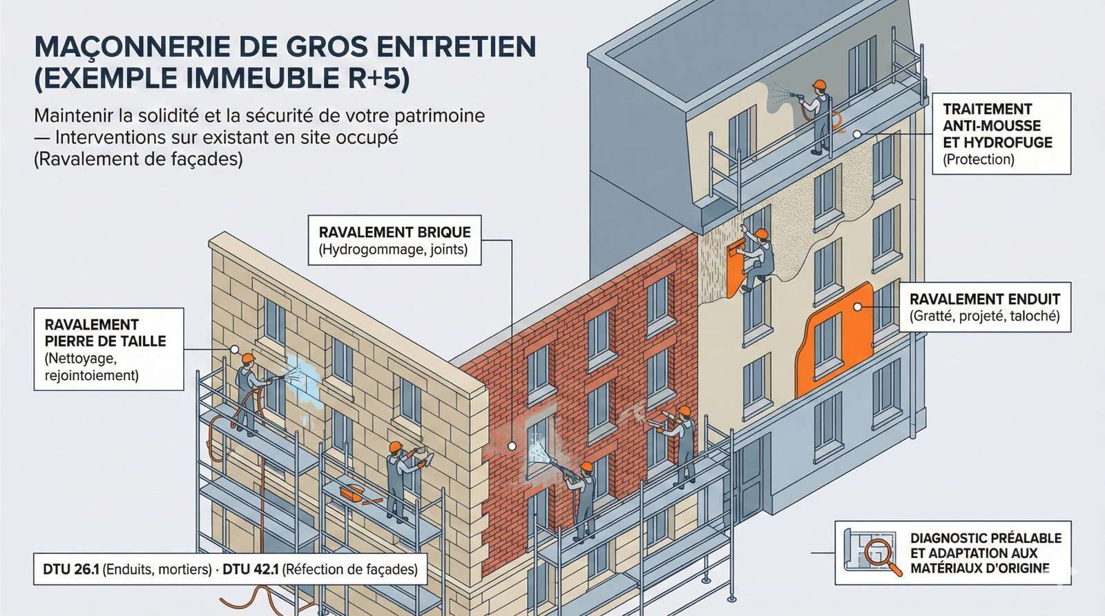 Ravalement façade enduit parc immobilier social